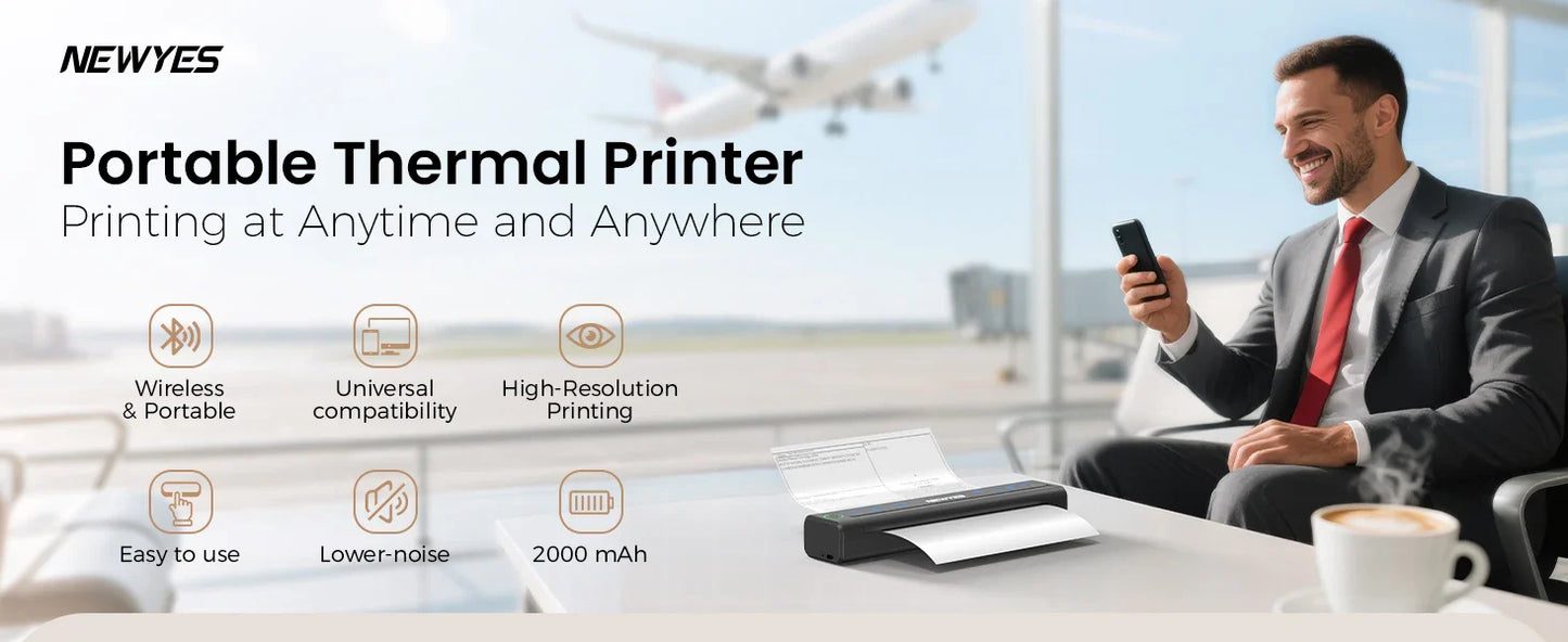 NEWYES Portable Thermal Printer Inkless Printer Wireless Connectivity Business Travel Home Education Use