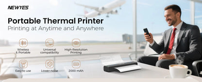 NEWYES Portable Thermal Printer Inkless Printer Wireless Connectivity Business Travel Home Education Use
