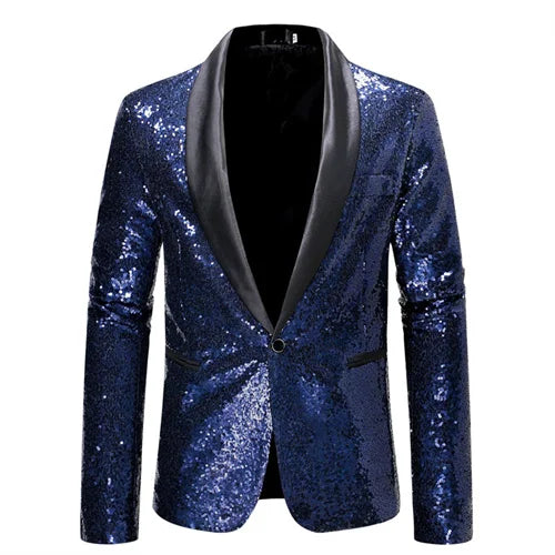 Fashion Men Luxurious Sequin Suit Jacket Green / Silver Men's Bar KTV Stage Dress Male Blazer Coat