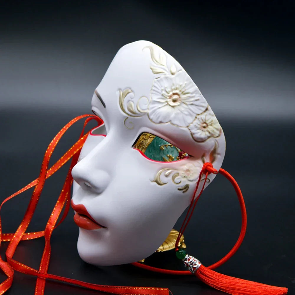 Masque de fête pour adultes, maquillage peint à la main, masque complet de file d'attente de carnaval, mascarade Kabuki pour carnaval Mardi Gras Cosplay