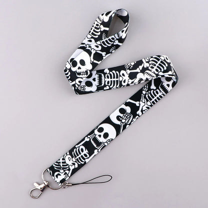 Cordon en forme de crâne pour clés, cartes d'identité, gym, téléphone, porte-badge USB, lanière de cou DIY, corde de suspension, accessoires de téléphone pour Halloween