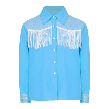 Enfants Filles Costume de Cowgirl Western Chemise à Manches Longues à Boutons Paillettes Franges Hauts Chemise Halloween Carnaval Cosplay Déguisement