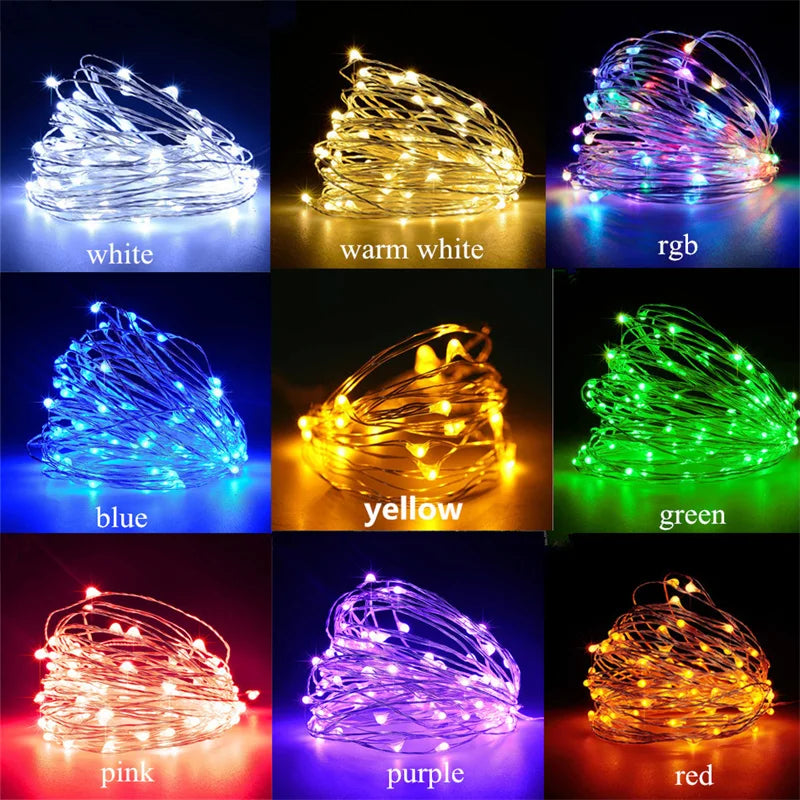 Guirxiété lumineuse LED dégradée USB, fil de cuivre, 20m, 200LED, guirxiété de lampe extérieure de vacances, arbre de Noël, décoration de fête de mariage