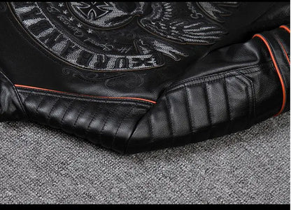 CC Shop.Brand skull cowhide coat.8XL Plus black slim genuine leather jacket,Rider leather cloth.Chaqueta de cuero esqueleto