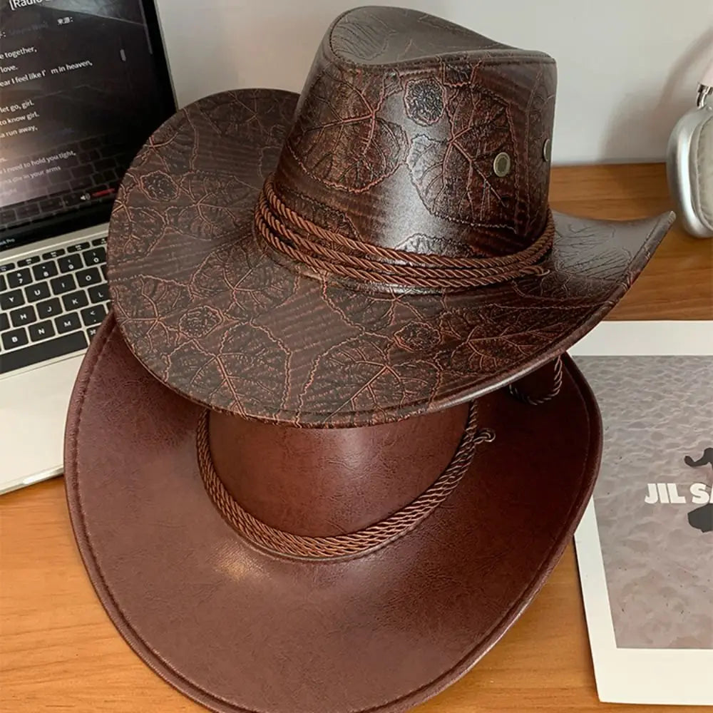 Chapeau de Cowboy occidental de Style ethnique Cool, chapeau de Jazz à large bord en rouleau, noir/marron, casquette à visière de couleur unie pour filles