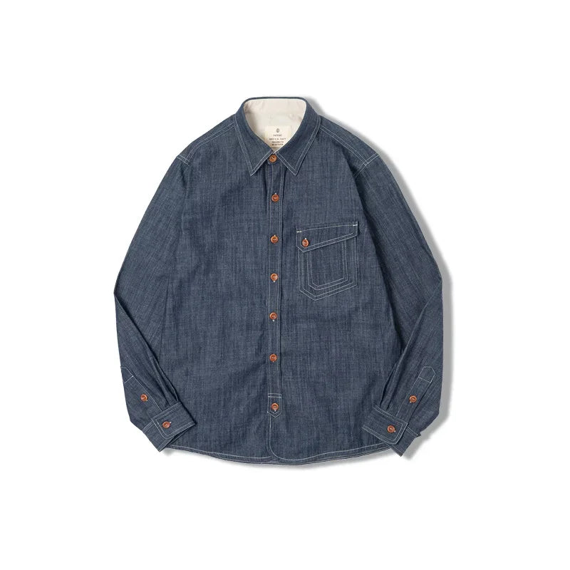 Maden Men Vintage Long Sleeve Western Cowboy Denim Shirt Outerwear Tough Guy Shirt Men's Cotton Casual Shirt XXL XXXL
