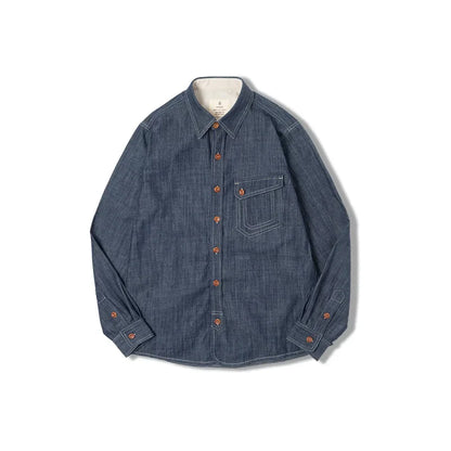Maden Men Vintage Long Sleeve Western Cowboy Denim Shirt Outerwear Tough Guy Shirt Men's Cotton Casual Shirt XXL XXXL