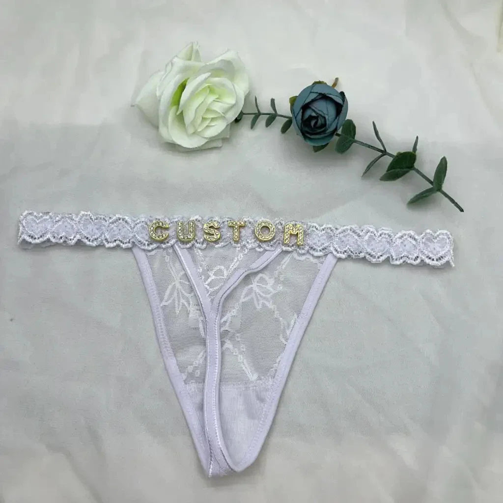 Tongs personnalisées avec nom pour petit ami, lettre en cristal, bijoux de corps pour femmes, Bikini Sexy en dentelle, culotte string, cadeau de saint valentin