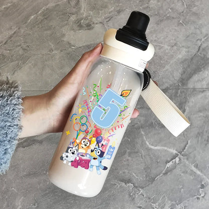 Blueyes Anime Number 1-9 700ML Large Capacity Drink Straw Direct Portable Transparent Water Bottle Handle Rope Child Water Cup