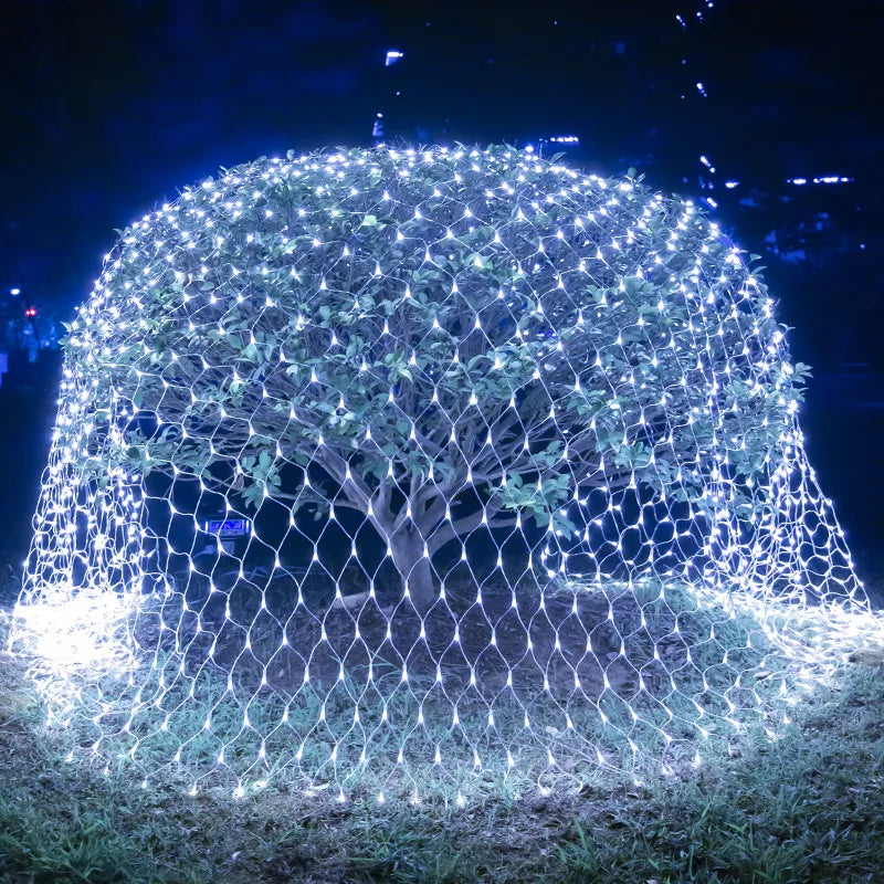 LED Net Mesh String Lights, 8 Modes, 220V, 110V, EU Plug, Festival Decoration, Christmas, Halloween, New Year 2026, Wedding Party