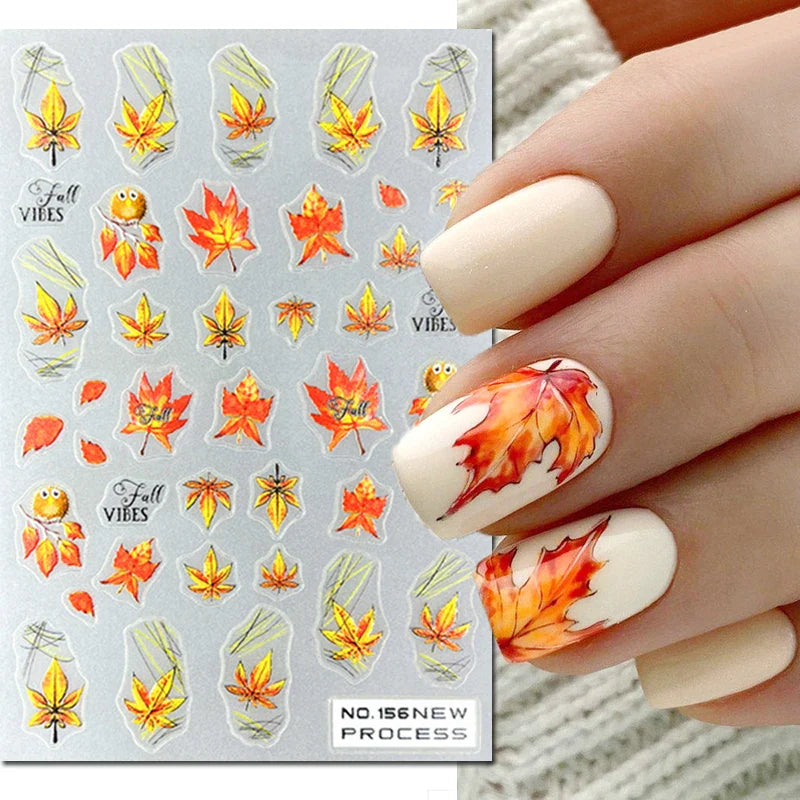 3d Nail Art Stickers Winter Autumn Golden Leaves Red Roses Flowers Decals For Nails Decoration Manicure Salon Beauty