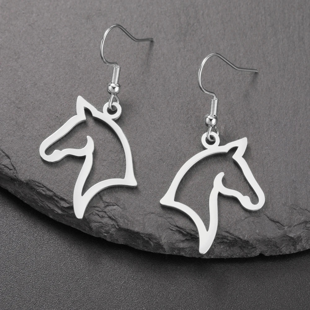 My Shape Boucles d'oreilles tête de cheval pour femme, acier inoxydable, goutte de cheval, boucle d'oreille pendante, bijoux amoureux, cadeaux du Nouvel An