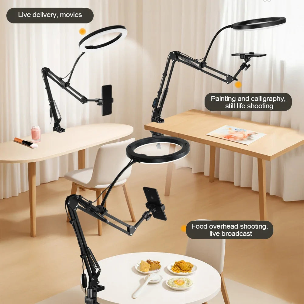 LED Phone live streaming Fill Light with Flexible Robotic Arm Phone Holder Fixed Shooting Recording Live Streaming Selfie Stick