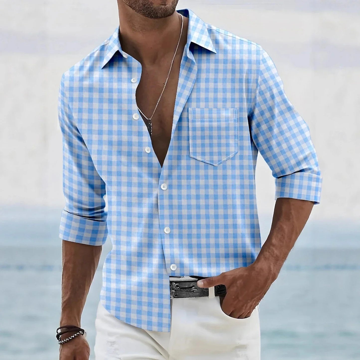 Chemise classique à carreaux pour hommes, manches longues, revers boutonné, business décontracté, rue, confortable, livraison rapide