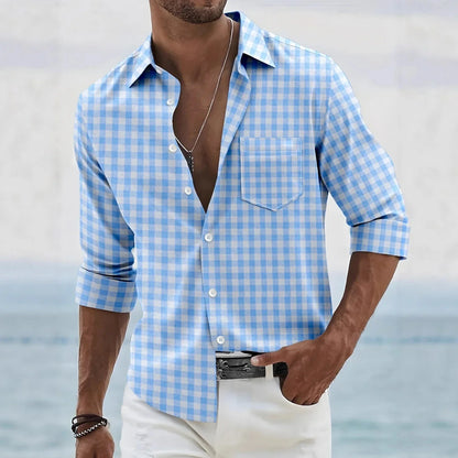 Chemise classique à carreaux pour hommes, manches longues, revers boutonné, business décontracté, rue, confortable, livraison rapide