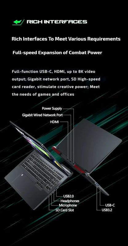 Gaming Laptop 16 inch Intel Core i9-12900H NVIDIA RTX 4060 8G 64GB RMD 4TB SSD DDR5 Windows 11 HD Camera WiFi6 Portable Computer