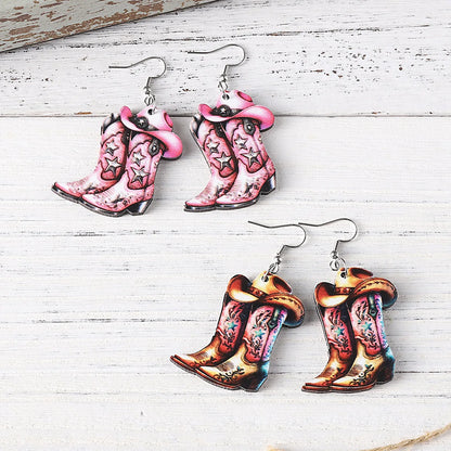 Lightweight Wooden Cowgirl Boots Earrings for Women // Hot Pink Cowboy Boots Earrings // Country Western Gift