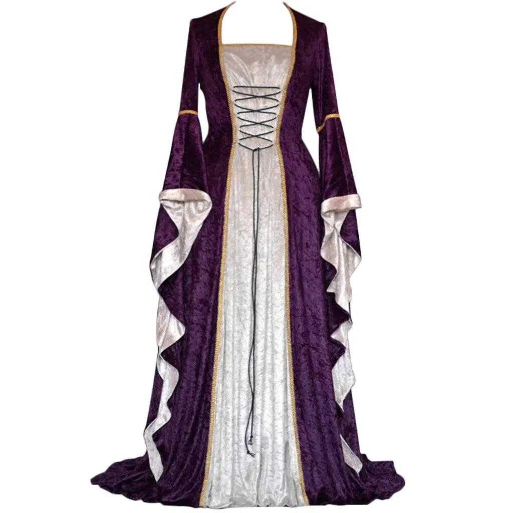 Robe de soirée rétro pour femmes, Costume d'halloween, Robe Noble de cour Cosplay, manches cloche anciennes, Costume de