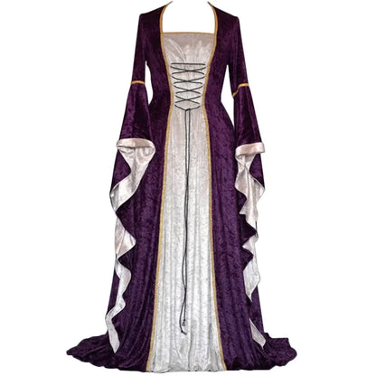 Robe de soirée rétro pour femmes, Costume d'halloween, Robe Noble de cour Cosplay, manches cloche anciennes, Costume de