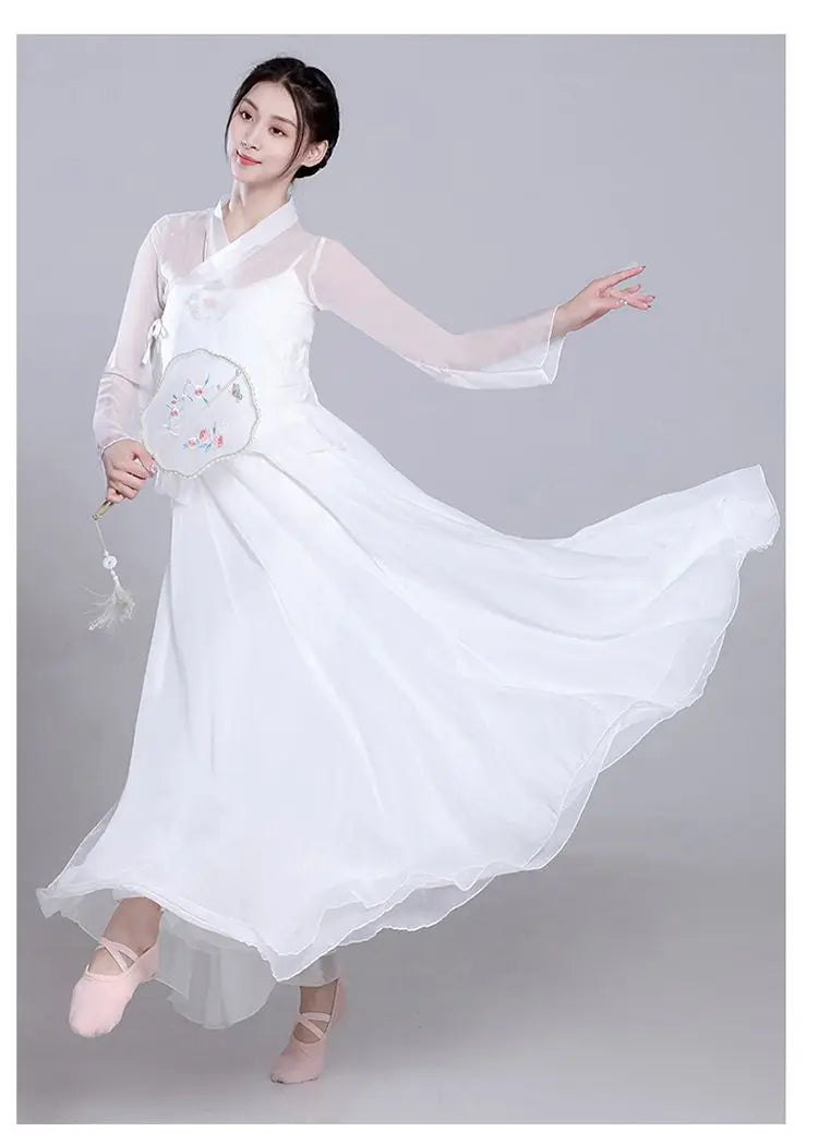 Costume de danse classique Ele, jupe blanche vaporeuse, costume de performance de fée, design Fene Dra, belle mythologie