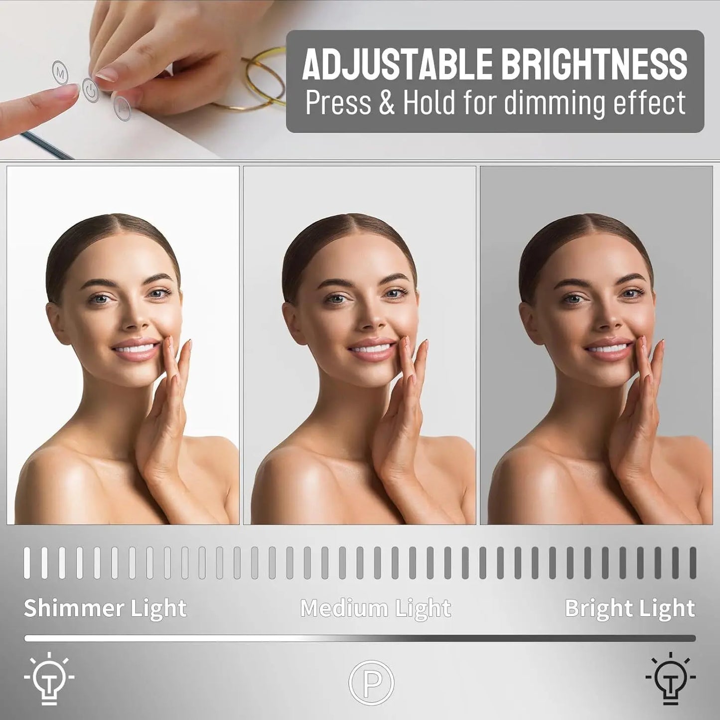 Miroir de maquillage avec éclairage LED 80x60 cm, grand miroir de la Confédération avec USB et type C, loupe 10x, indicateur de température 3 couleurs