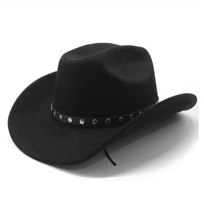 Men's Cowboy Hat with Studded Strap Classic Outdoor Cap with Curved Brim Cotton-Polyester Blend Size 57-58cm Four Seasons