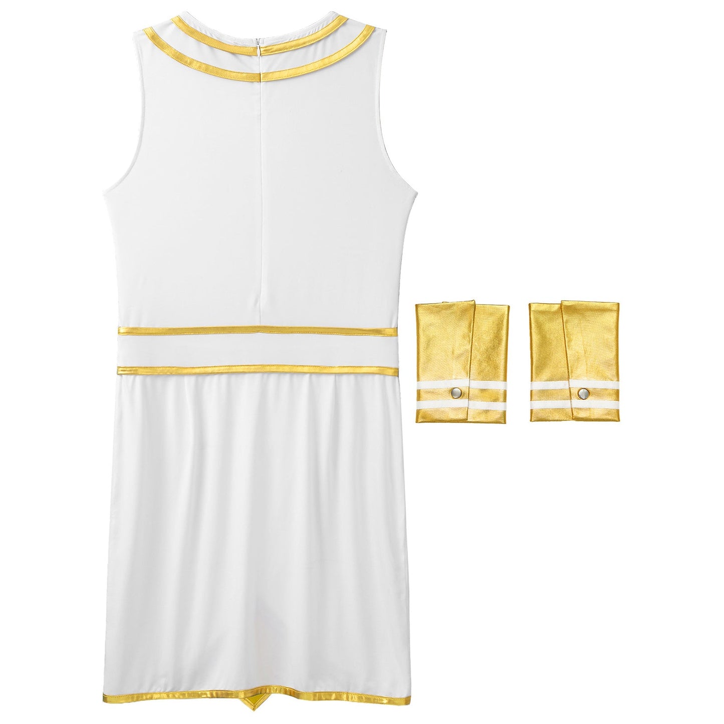 Mens Ancient Egypt Costume Adults Halloween Masquerade Cosplay Carnival Party Dress Sleeveless Themed Roleplay Dress with Cuffs