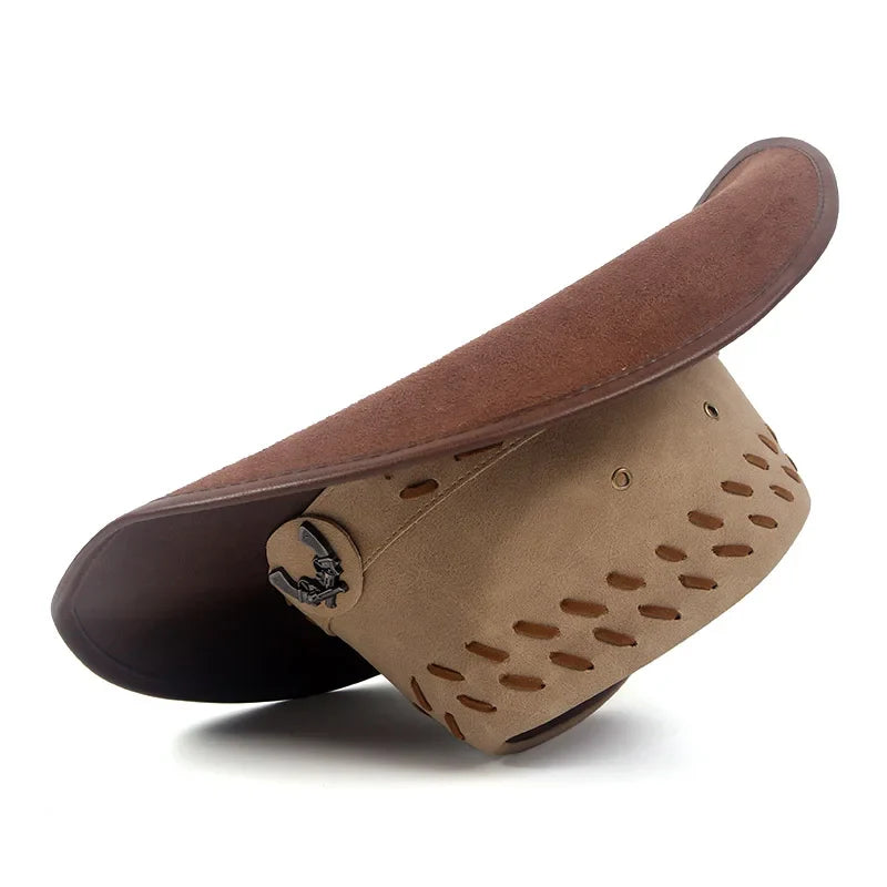 Chapeau de Cowboy occidental classique pour hommes et femmes, casquette de Cowgirl en Faux cuir noir, décontracté pour l'extérieur, Sombrero Hombre avec corde coupe-vent