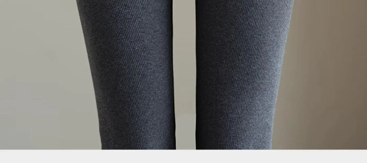 Leggings 420g 92% coton avec doublure polaire pour vêtements d'hiver, polaire d'agneau épaisse en coton pour femmes, pantalon chaud gris taille haute