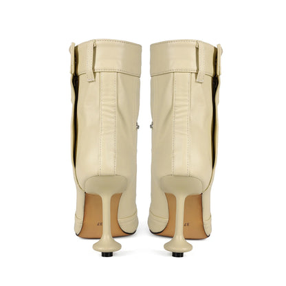 European and American Alien and Square Head Splicing Design Water Washed Cowboy Boots for Women's Trendy Side Zipper Short Boots