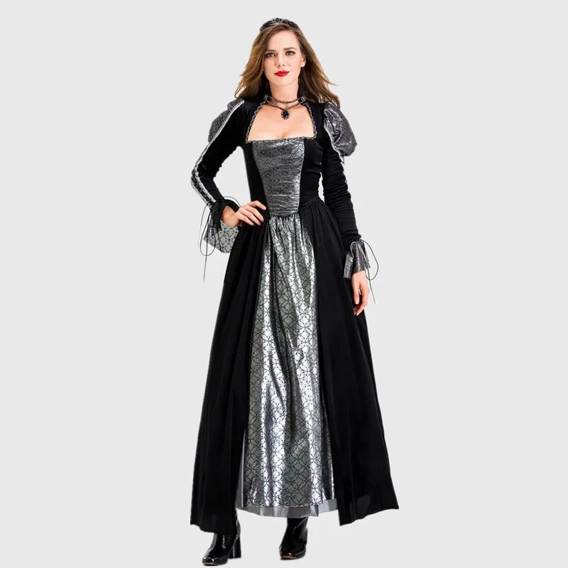 Halloween Jour des Morts Sexy Européen Médiéval Rétro Cour Gothique Reine du Poison Maléfique Vampire Costume Carnaval Fête Diable Sorcière