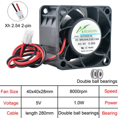 ACP4028 4cm 40mm fan 40x40x28mm DC5V/12V/24V 2pin Axial flow fan cooling fan for 1U 2U power server