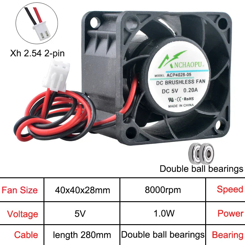 ACP4028 4cm 40mm fan 40x40x28mm DC5V/12V/24V 2pin Axial flow fan cooling fan for 1U 2U power server