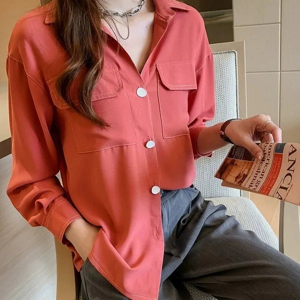 New Chic Sexy Chemise Tunic Long Sleeve White Collar Clothes Collared Aesthetic Tops Women's Blouse Korean Women Shirts Clothing