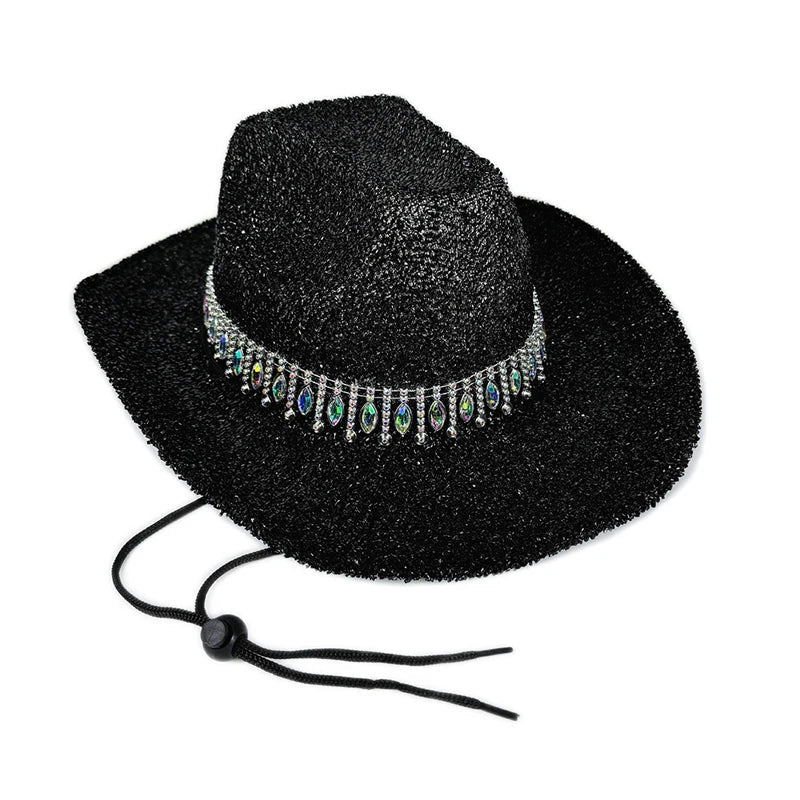 Chapeau de cowgirl pour femme élégant avec strass, chapeau de soleil à large bord, casquette western pour fêtes et usage quotidien