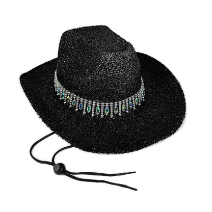 Chapeau de cowgirl pour femme élégant avec strass, chapeau de soleil à large bord, casquette western pour fêtes et usage quotidien