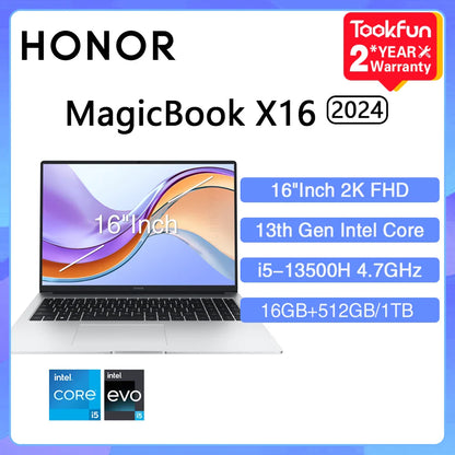 PC Portable HONOR MagicBook X16 Pro 2024 Intel Core i5 AMD Ryzen R5 16Go 512Go 1To 16" FHD Ordinateur Portable Ultrabook BRN-H56
