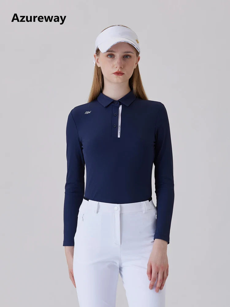 AW Golf Women's Simple Polo Shirt Long-sleeved T-shirt Quick-drying Breathable Sports Jersey Spring Autumn Golf Clothing Suit