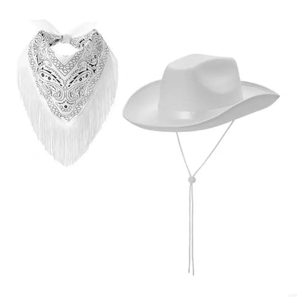 Roleplay Cowboy Hat for Female WesternStyle Hat Headscarf Bachelorettes Party Costume Travel Cowgirl Hat Bandanas 2PCS