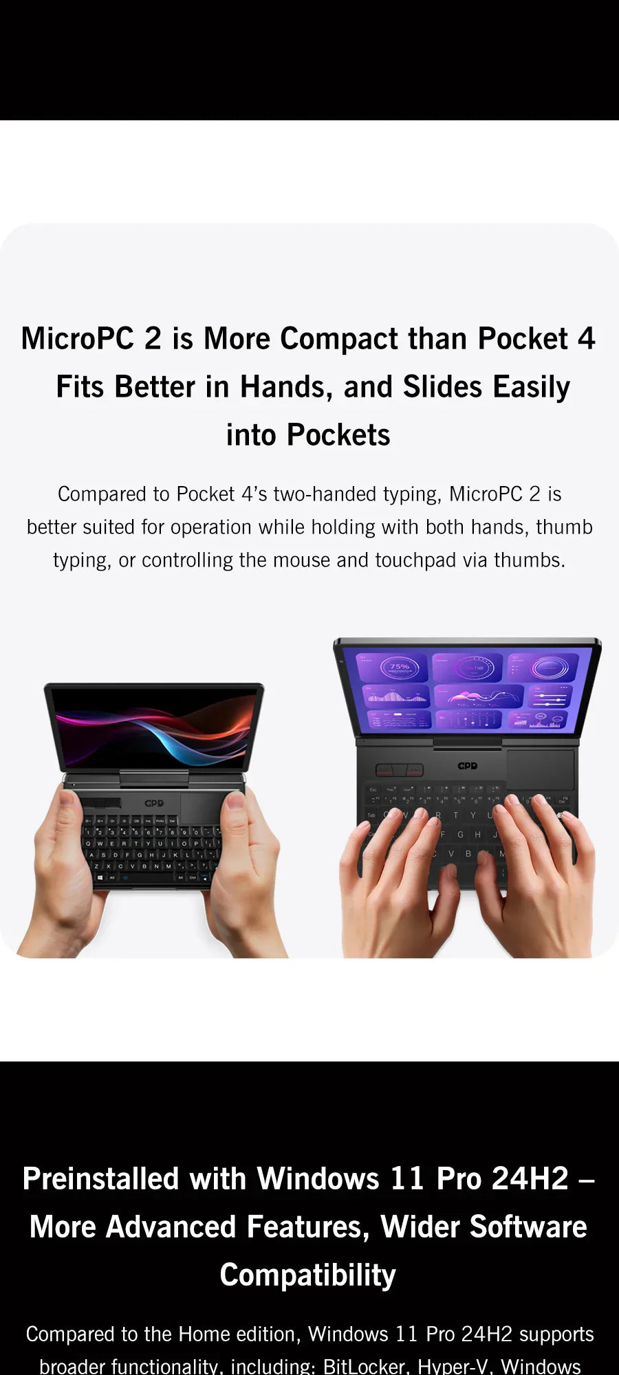 Nouvel ordinateur portable 7 pouces GPD MicroPC 2 Intel® Core™ i3-N300 16GB/512GB Portable Ordinateur Portable Windows 11