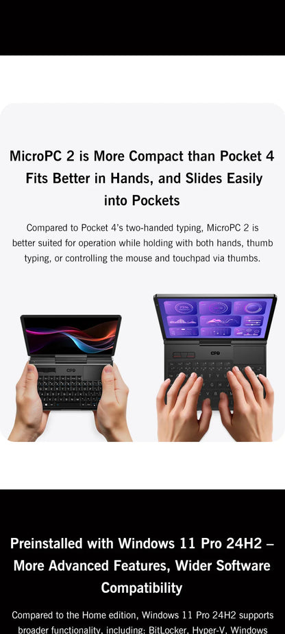Nouvel ordinateur portable 7 pouces GPD MicroPC 2 Intel® Core™ i3-N300 16GB/512GB Portable Ordinateur Portable Windows 11
