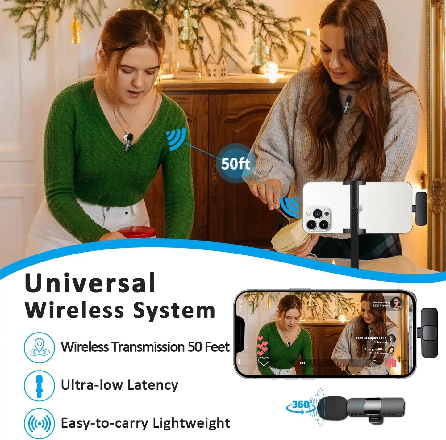 Microphone professionnel à revers Lavalier sans fil, pour iPhone, enregistrement Android, pour Interview, vidéo, Podcast, Vlog, YouTube