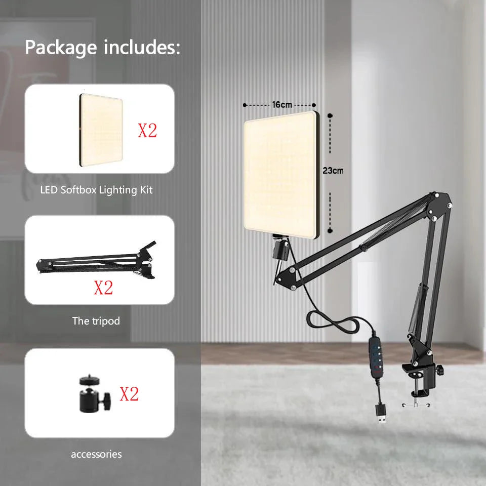 Lumière LED pour photographie, éclairage pour Selfie, éclairage de conférence, lampe de Studio Photo avec bras à ciseaux, pour Zoom, Streaming en direct sur YouTube