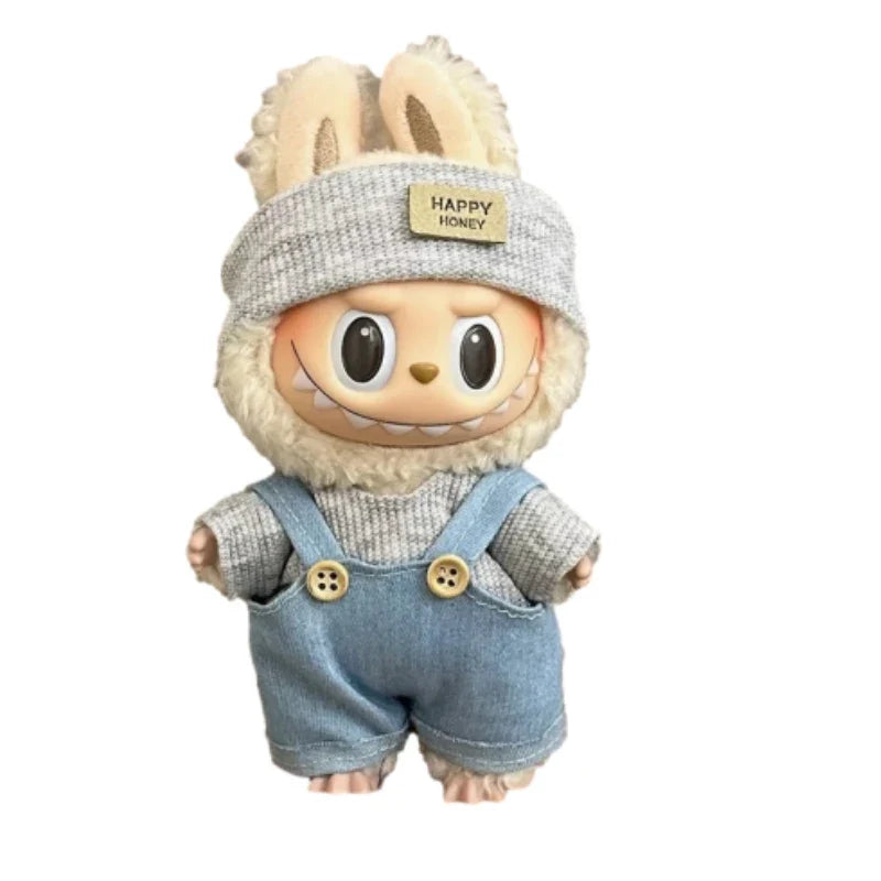 LABUBU 17cm Doll'S Clothes Outfit Accessories For Labubu V1 V2 Striped overalls hats glasses shoes Cool handsome Clothing Gift