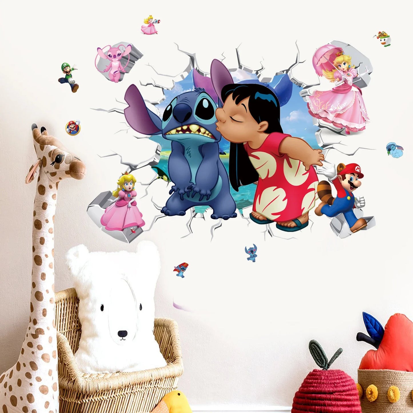 MINISO Autocollants Muraux Dessin Animé Lilo & Stitch pour Chambre d'Enfant, Maternelle, Salon, Chambre à Coucher, Décoration Murale, Poster Animé