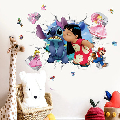 MINISO Autocollants Muraux Dessin Animé Lilo & Stitch pour Chambre d'Enfant, Maternelle, Salon, Chambre à Coucher, Décoration Murale, Poster Animé