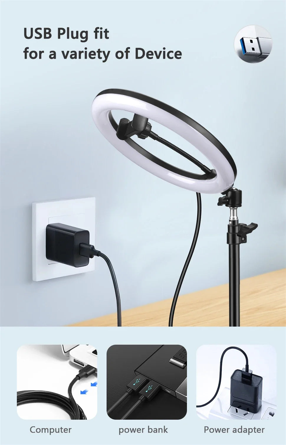 Anneau lumineux LED circulaire avec support pour téléphone, éclairage de studio, lampe pour caméra photo et vidéo YouTube, prise de vue Vlog et selfie