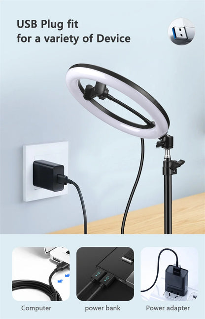 Anneau lumineux LED circulaire avec support pour téléphone, éclairage de studio, lampe pour caméra photo et vidéo YouTube, prise de vue Vlog et selfie