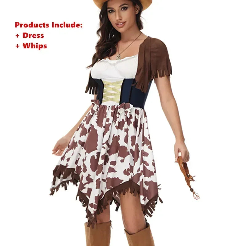 Wild West Cowboy Cosplay Costume Retro Music Festival Hippie Performance Clothing Halloween Carnival COS Cowgirl Dress