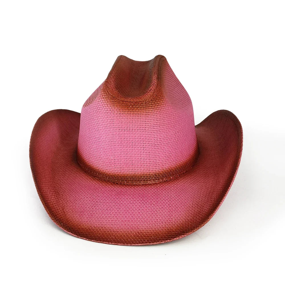 Nouveau chapeau de cowboy dégradé rétro Western pour hommes et femmes, chapeau de cowboy de scène de fête en plein air, chapeau de chevalier, sombrero de cowgirl vaquero